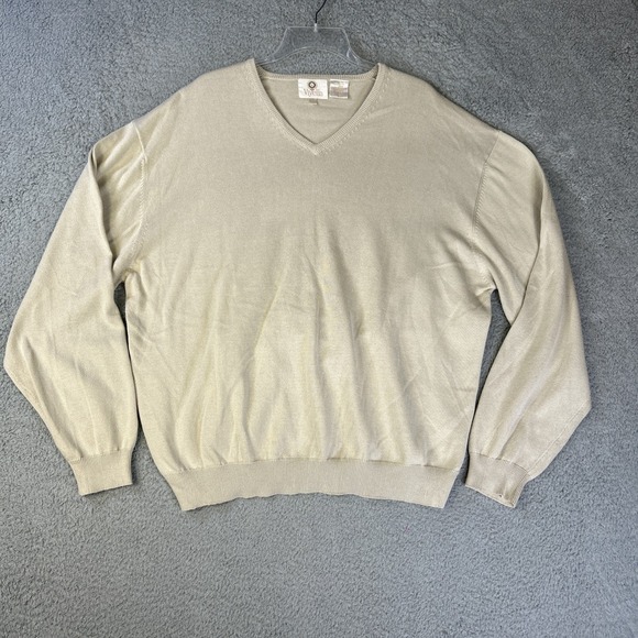 Vintage Viyella Sweater Mens XL Beige‎ V Neck  Long Sleeve Preppy Grandpa Golf - Picture 1 of 6